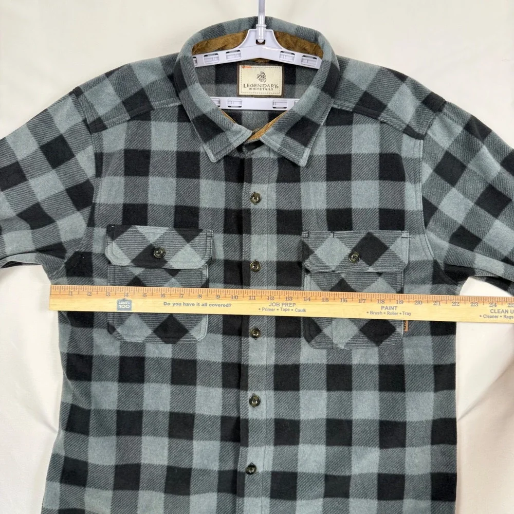 Legendary Whitetails Mens Gray Black Buffalo Plaid Fleece Flannel Shirt Large
